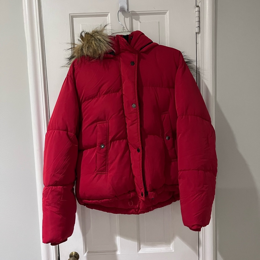 Red Puffer Jacket w/ Fur Hood